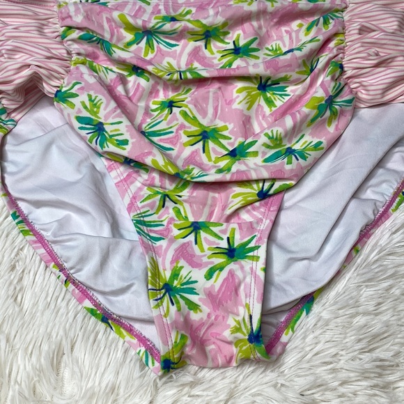 Crown & Ivy Pink Green Palm Tree High Waisted Bikini Swim Bottoms Size XL - Picture 6 of 9